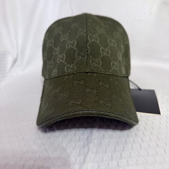 UNISEX GUCCI GG MONOGRAM CANVAS BASEBALL CAP DARK OLIVE GREEN ADJUSTABLE HAT main image 7